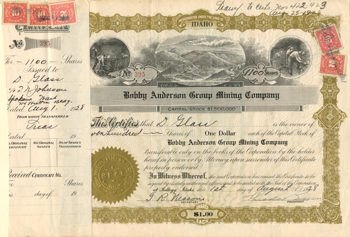 Bobby Anderson Group Mining Co. - Stock Certificate